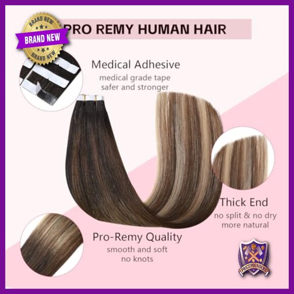 20 Inch Tape-In Human Hair Extensions, 45g, 20 Pieces, Super Invisible main image 6